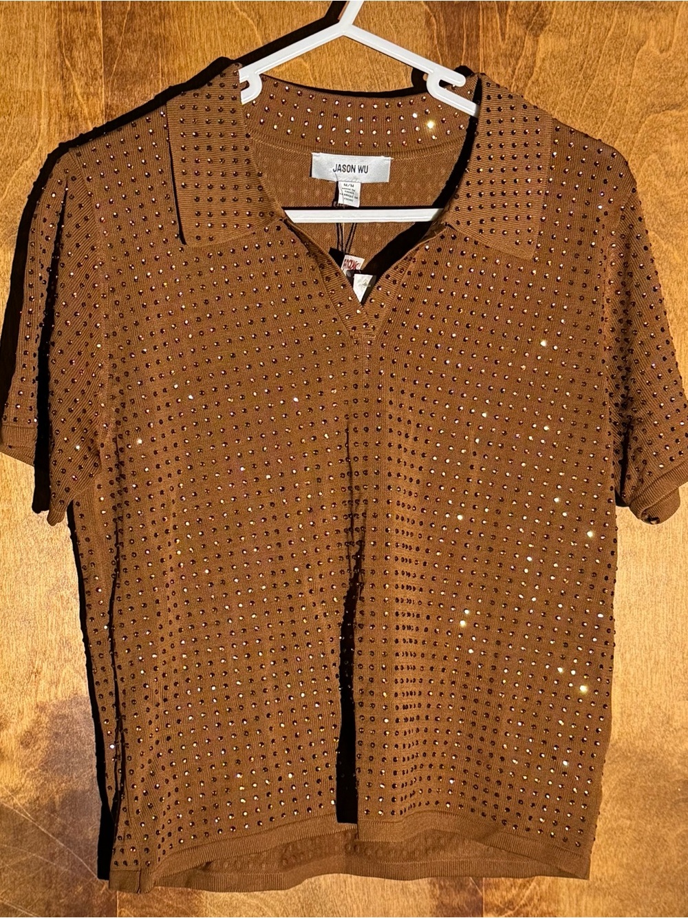 Jason Wu Brown Stud-Embellished Short-Sleeve Polo